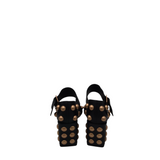 CECELIA RET$199 LEATHER STUDDED BLOCK HEEL SHOES BLACK BRASS 7.5