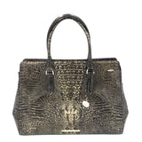 BRAHMIN CROC SATCHEL HANDBAG BLACK GOLD 14”x11”x6”