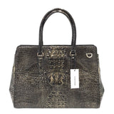 BRAHMIN CROC SATCHEL HANDBAG BLACK GOLD 14”x11”x6”