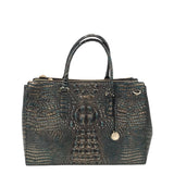 BRAHMIN CROC SATCHEL HANDBAG BLACK GREEN 14”x11”x6