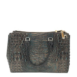 BRAHMIN CROC SATCHEL HANDBAG BLACK GREEN 14”x11”x6