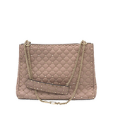 VALENTINO ROCKSTUD SPIKE QUILTED LUXE HANDBAG TAUPE 13”x9”x3.5”