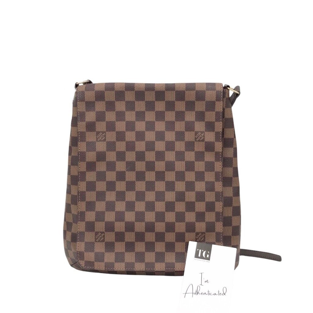 LOUIS VUITTON DAMIER EBENE MUSETTE GM LUXE HANDBAG BROWN 12”x13”x0.5”