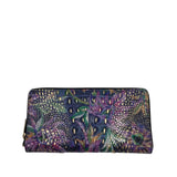 BRAHMIN FLORAL ZIPPER WALLET PURPLE GOLD 10”x5.5”x0