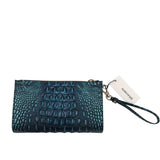 BRAHMIN WRISTLET ZIPPER HANDBAG TEAL BLACK 9”x5.5”x2”