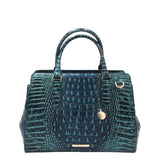 BRAHMIN CROC EMBOSSED SATCHEL HANDBAG GREEN BLACK 11.5”9”5.5