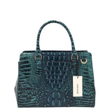 BRAHMIN CROC EMBOSSED SATCHEL HANDBAG GREEN BLACK 11.5”9”5.5