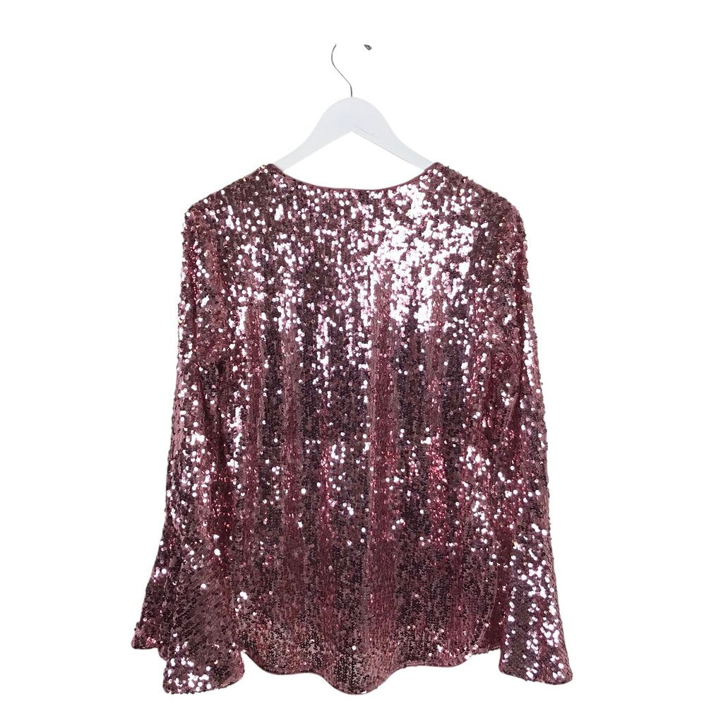 MOULINETTE SOEURS NWT$118 SEQUIN BELL SLEEVE DESIGNER TOP PINK 2