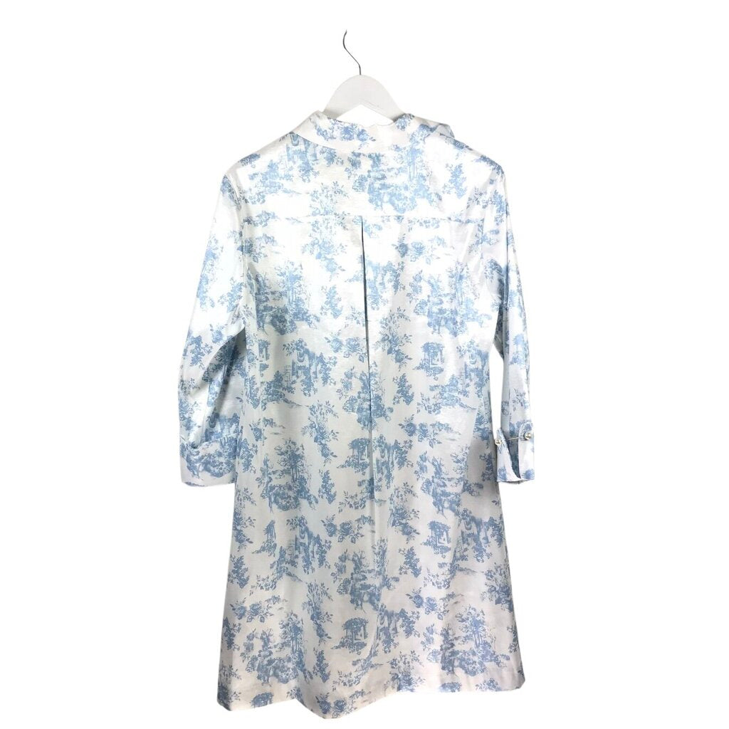 PRESTON & YORK NWT$129 FLORAL 3/4 SLEEVE DRESS WHITE BLUE 10