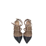 VALENTINO PATENT ROCKSTUD ANKLE STRAP PUMPS LUXE SHOES TAUPE/BLACK 39.5