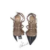 VALENTINO PATENT ROCKSTUD ANKLE STRAP PUMPS LUXE SHOES TAUPE/BLACK 39.5