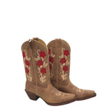 WESTERN ROSES BOOTS BROWN RED 10