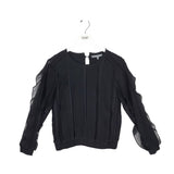 LACE PLEATED TRIM LONG SLEEVE DESIGNER TOP BLACK SMALL