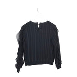 LACE PLEATED TRIM LONG SLEEVE DESIGNER TOP BLACK SMALL