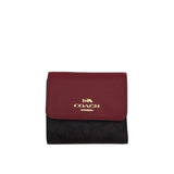 COACH CANVAS LEATHER TRI-FOLD WALLET RED BROWN