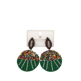 FOOTBALL BEADED EARRINGS BROWN GREEN