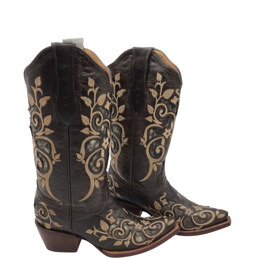 INNOVATION EMBROIDERED FLORAL BOOTS BROWN TAN 7