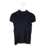 CUSTO SILK FAUX FUR SHORT SLEEVE DESIGNER TOP BLACK BROWN 3