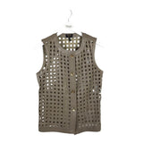 ESCADA LEATHER LATTICE DESIGNER VEST BEIGE 34