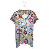 JOHNNY WAS FLORAL DESIGNER BLOUSE RED BLUE MEDIUM