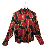 LAUREN RALPH LAUREN SILK LONG SLEEVE BLOUSE RED BLACK SMALL