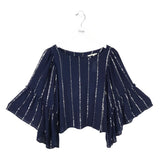 FLOREAT FLARE SLEEVE TOP NAVY SILVER SMALL