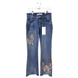 NWT EMBROIDERED BOOTCUT JEANS BLUE PURPLE 28