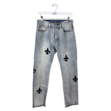 EMBELLISHED SLIM MEN JEANS BLUE BLACK 28