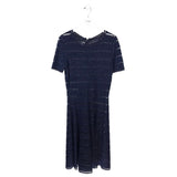 OSCAR DE LA RENTA RET. $2,390 "LUREX KNIT" DESIGNER DRESS NAVY LARGE