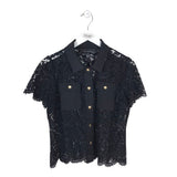 WHITE HOUSE BLACK MARKET LACE SHORT SLEEVE BLOUSE BLACK SMALL
