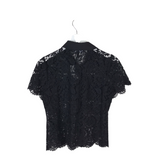 WHITE HOUSE BLACK MARKET LACE SHORT SLEEVE BLOUSE BLACK SMALL