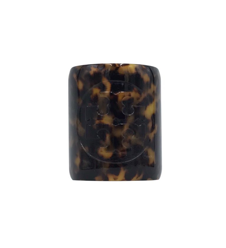 TORY BURCH LOGO WIDE CUFF RESIN BRACELET BROWN BLACK