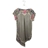 JOHNNY WAS SILK SHORT SLEEVE DESIGNER TOP PINK GREEN LARGE