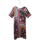 JOHNNY WAS FLORAL SHORT SLEEVE DESIGNER DRESS ORANGE PINK LARGE
