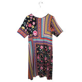 JOHNNY WAS FLORAL SHORT SLEEVE DESIGNER DRESS ORANGE PINK LARGE