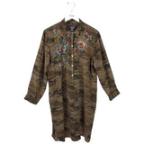JOHNNY WAS CAMO EMBROIDERED DESIGNER DRESS BROWN RUST LARGE