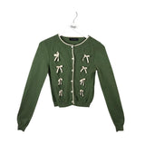 ELLA BLUE LONG SLEEVE BOWS CARDIGAN GREEN CREAM SMALL