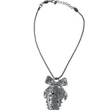 BRIGHTON BOW PINECONE PENDANT NECKLACE SILVERTONE