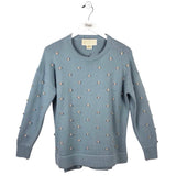 MESTIZA NEW YORK PEARLS LONG SLEEVE DESIGNER SWEATER BLUE WHITE MEDIUM