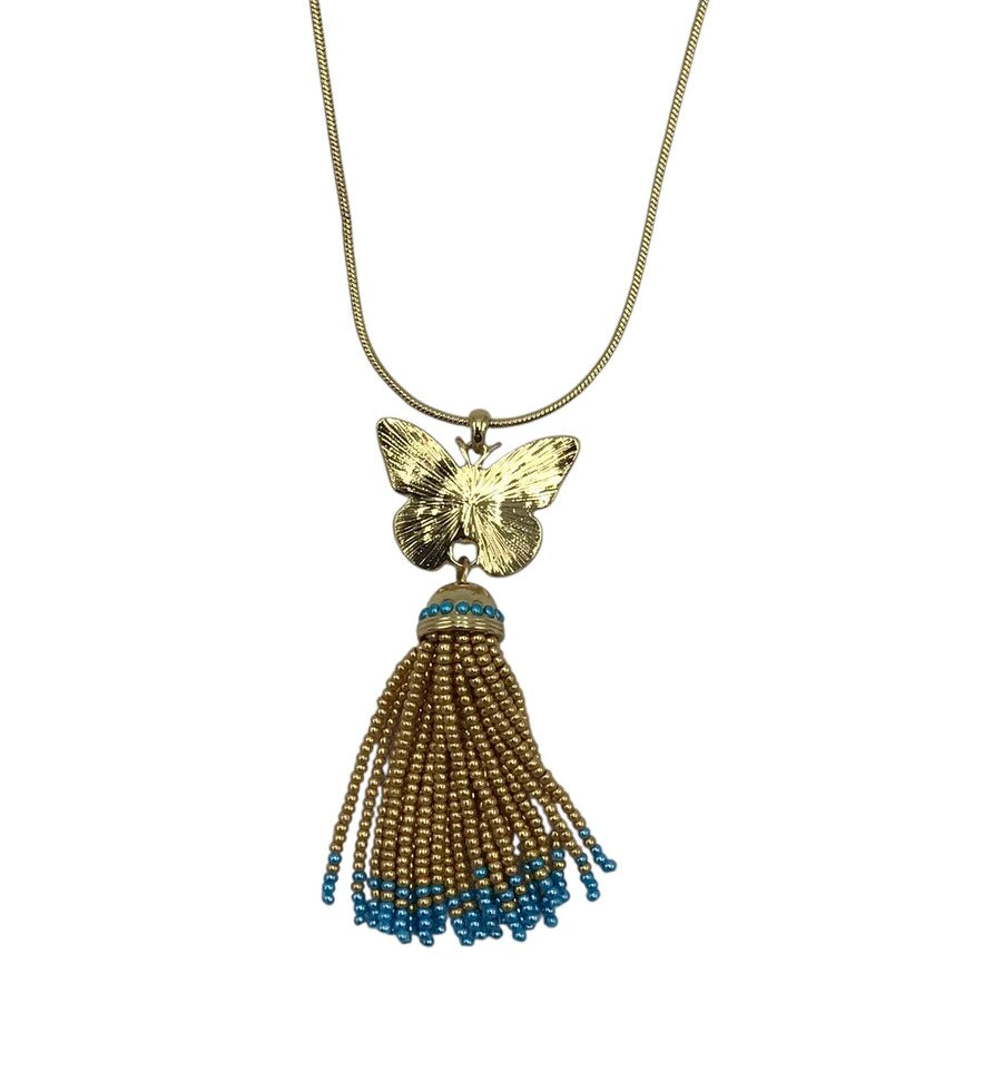 TALBOTS NWT$79 BUTTERFLY PENDANT NECKLACE BLUE GOLD