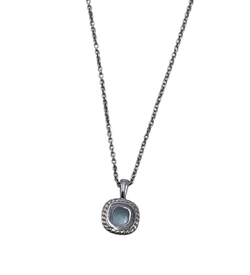 TINY GEMSTONE PENDANT NECKLACE SILVER BLUE