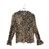 KOBI HALPERIN ANIMAL PRINT LONG SLEEVE RUFFLE DESIGNER TOP BEIGE BLACK XS