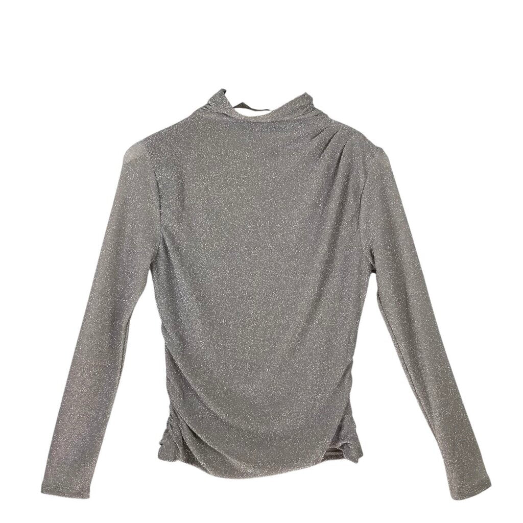 WHITE HOUSE BLACK MARKET NWT$69 KNIT METALLIC MOCK NECK TOP SILVER SMALL