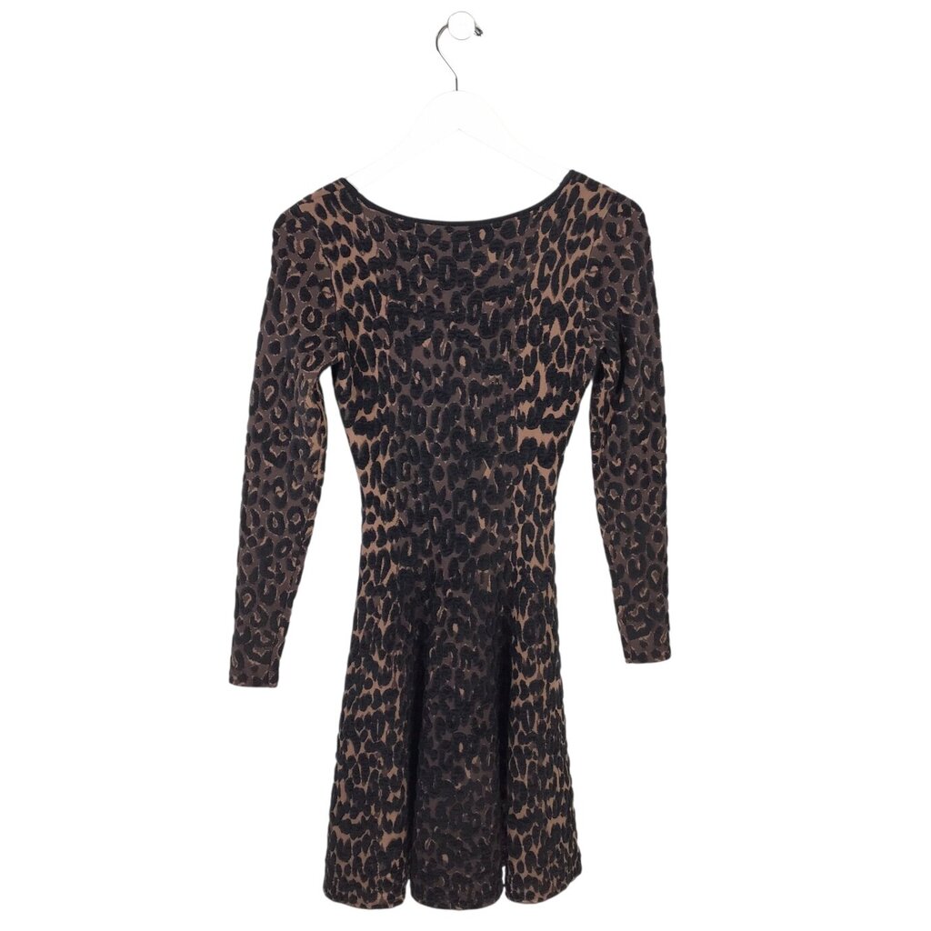 MILLY KNIT LONG SLEEVE ANIMAL PRINT DESIGNER DRESS BROWN BLACK P