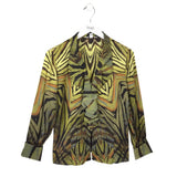 ST JOHN SILK LONG SLEEVE DESIGNER BLOUSE GREEN BROWN 6