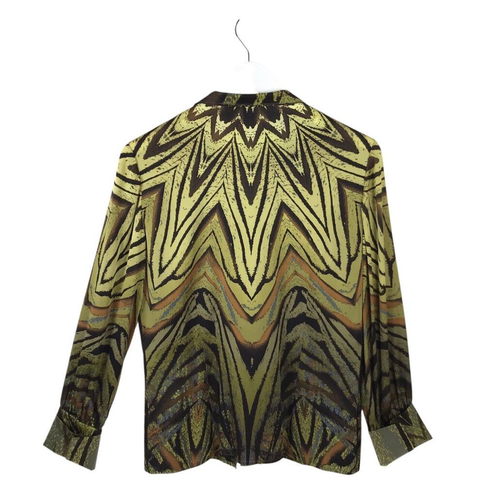 ST JOHN SILK LONG SLEEVE DESIGNER BLOUSE GREEN BROWN 6