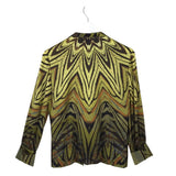 ST JOHN SILK LONG SLEEVE DESIGNER BLOUSE GREEN BROWN 6