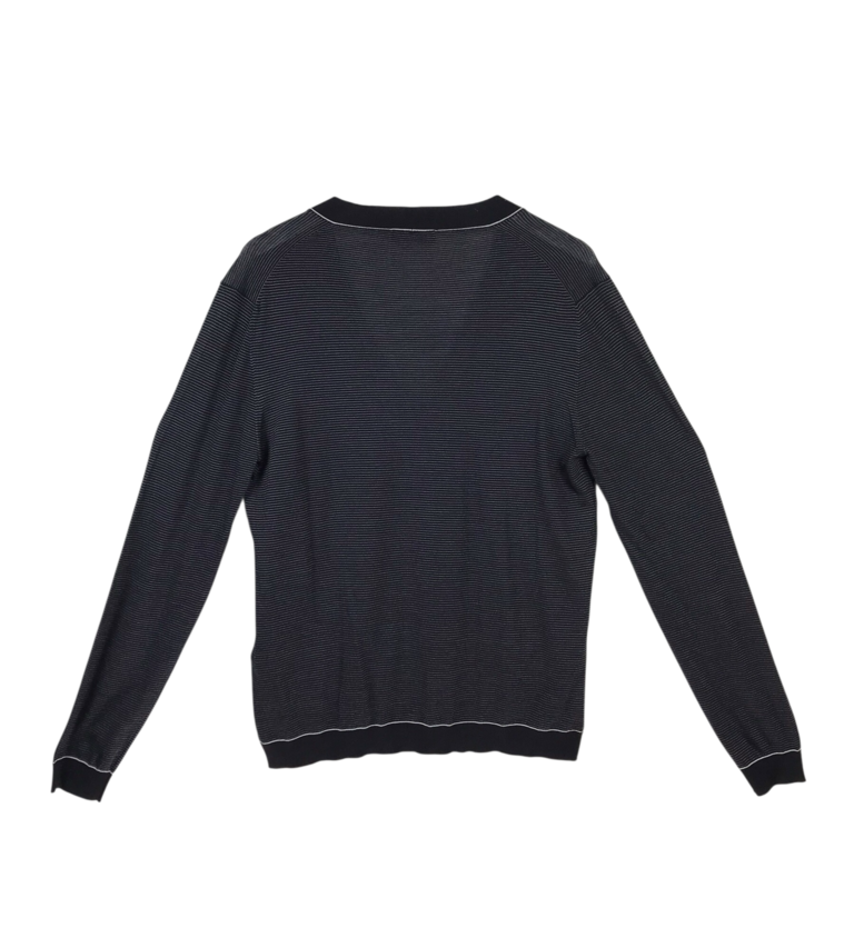 PRADA STRIPE LONG SLEEVE MEN SWEATER BLACK GRAY XL