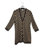 TUCKERNUCK KNIT PRINT 3/4 SLEEVE DESIGNER CARDIGAN TAN BLACK MEDIUM
