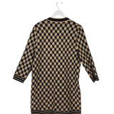 TUCKERNUCK KNIT PRINT 3/4 SLEEVE DESIGNER CARDIGAN TAN BLACK MEDIUM